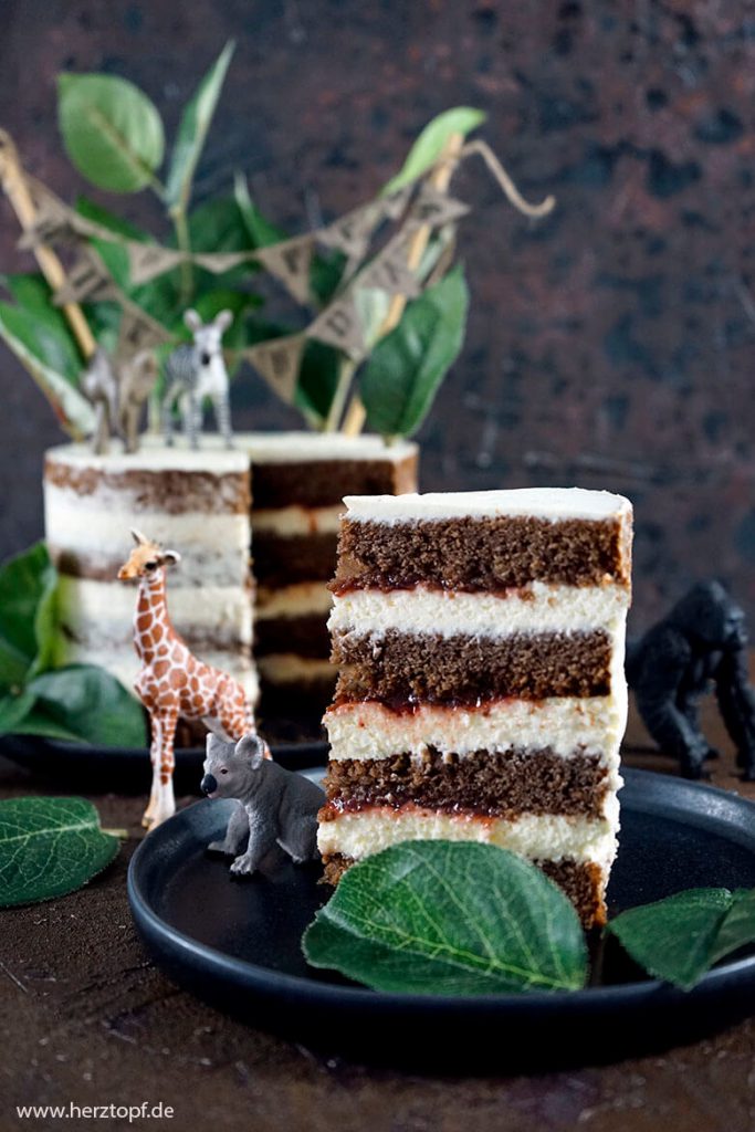 Baby Wildtier Torte mit Karamell-Creme und Mandel-Böden | Naked Cake