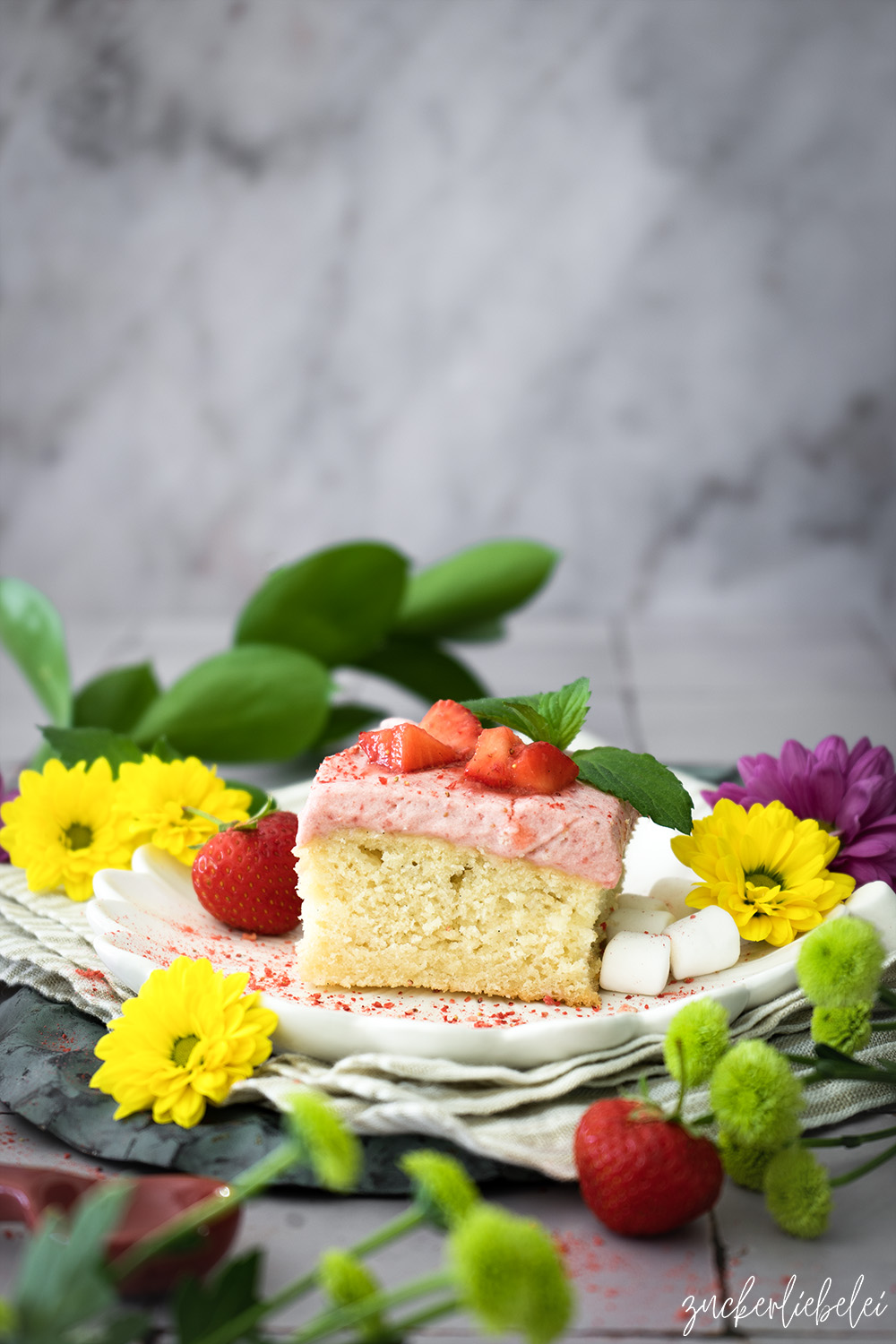 Marshmallow Strawberry Vanilla Mousse Cake