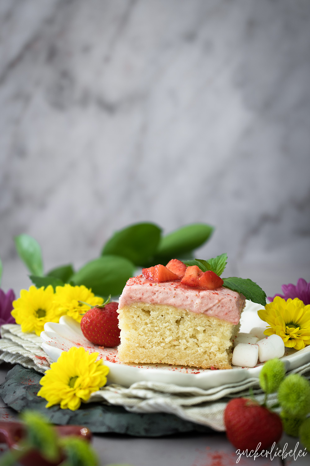 Marshmallow Strawberry Vanilla Mousse Cake
